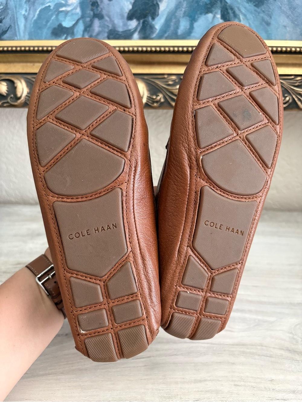 Cole Haan Tan Leather Slip-On Moccasin Loafers - Picture 5 of 6